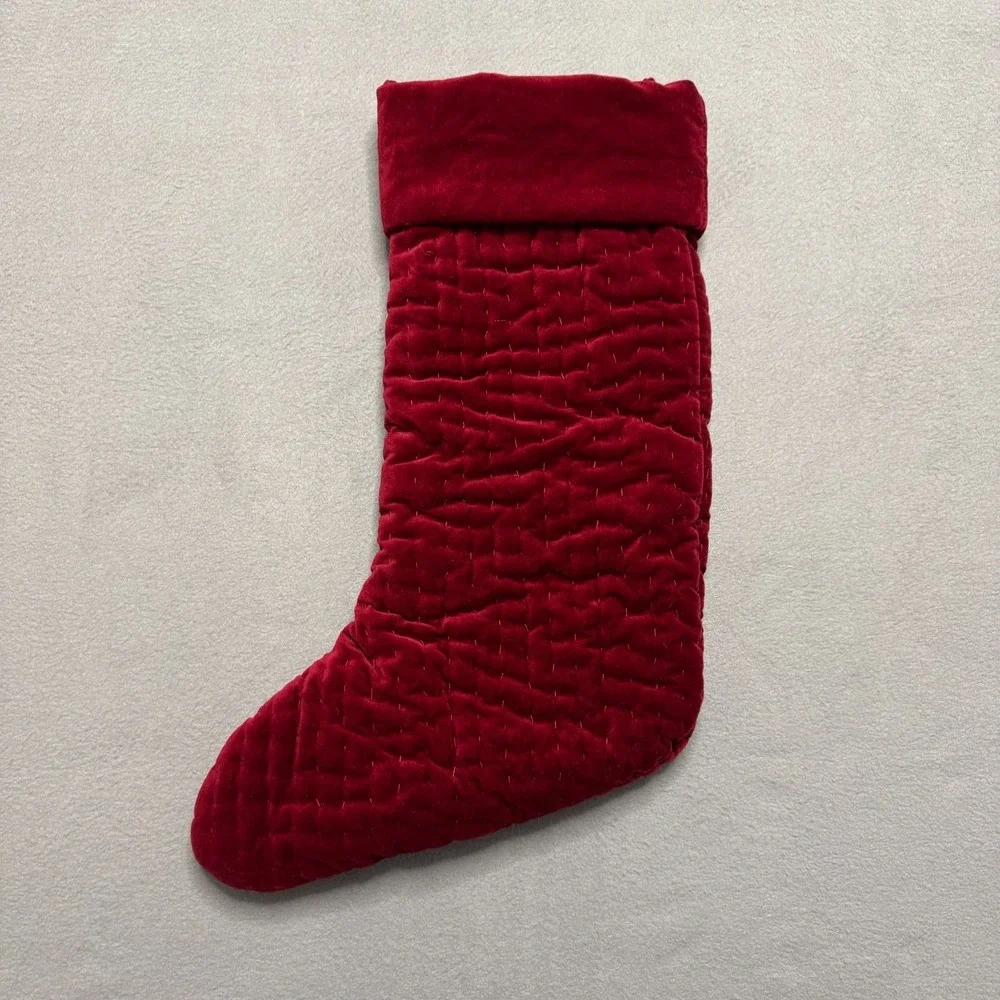 Pottery Barn Christmas‎ Stocking Quilted Velvet Burgundy Red